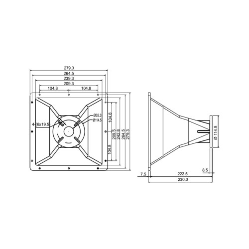SB AUDIENCE HORN H280 1.4″ 280x280mm 1.4″ throat, ABS