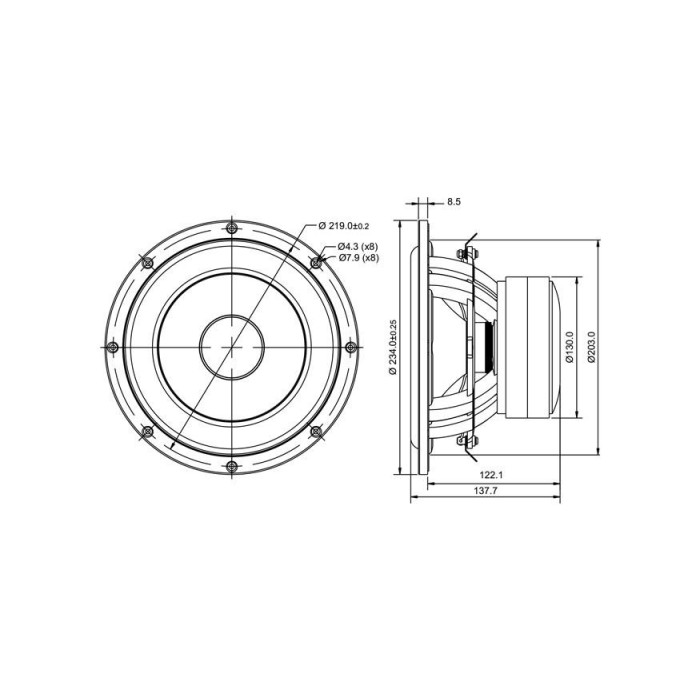 Суб-басов говорител 8″ SB Acoustics SB23MFCL45-8