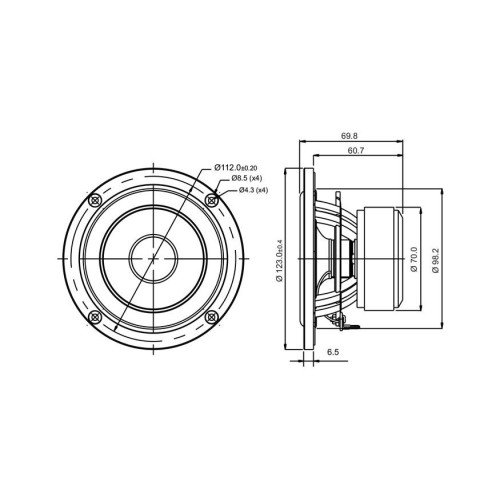SB Acoustics SB12NRXF25-4 4" Midrange Woofer