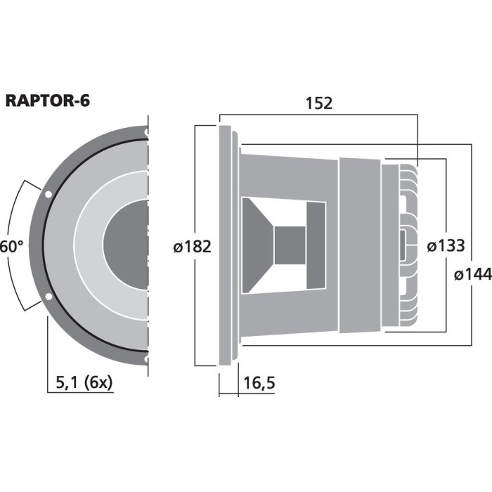 Суб-басов говорител 6″ Monacor Raptor 6