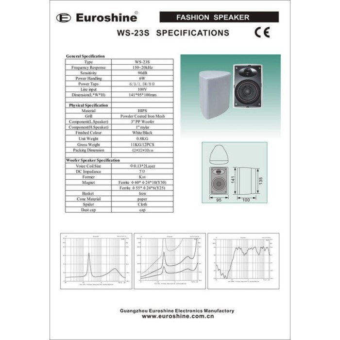 Euroshine WS-23S-B On-Wall 100V/8ohm
