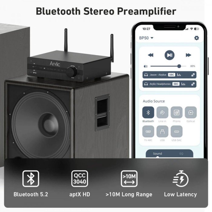 Стерео предусилвател с DAC ARC Bluetooth Phono USB SWout - Arylic BP50