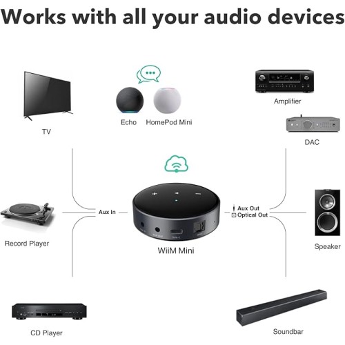 WiiM Mini Audio Streamer with WiFi & AirPlay 2 and Bluetooth 5.2 Multiroom