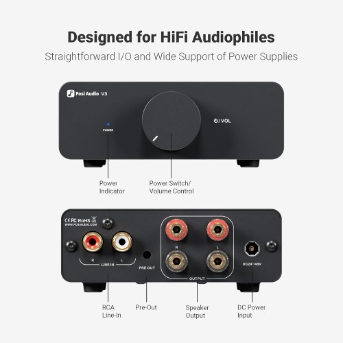 Fosi Audio V3 300W Class D Stereo Power Amplifier