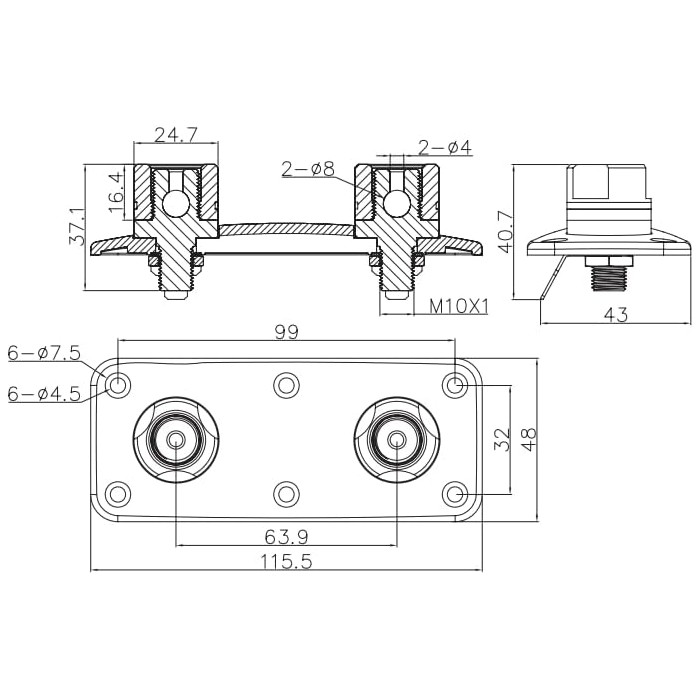 Масивен позлатен терминал за говорители 121 mm x 51 mm