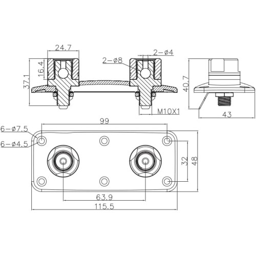 Масивен позлатен терминал за говорители 121 mm x 51 mm